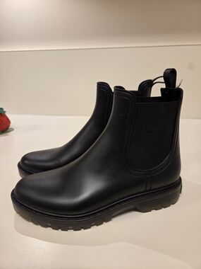 Black Chelsea Ankle Rain Booties for Women